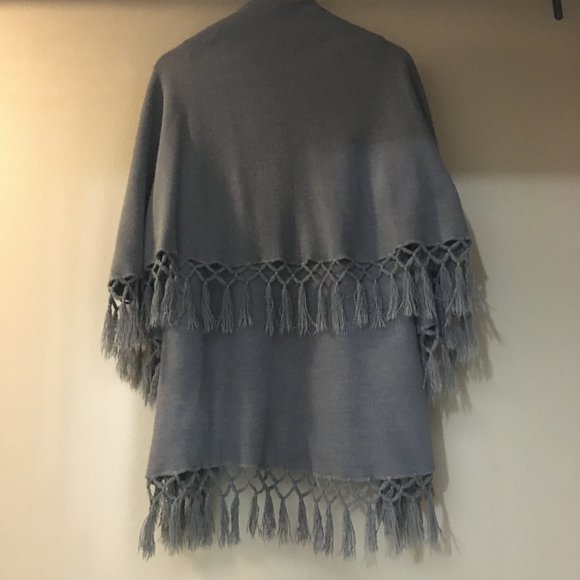 Blue Grey Boho Chic Tasseled Shawl - Picture 4 of 12